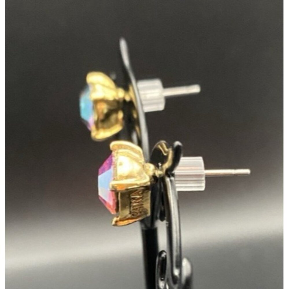 Kirk's Folly AB Faceted Crystal Stud Earrings 7 mm Gold Tone Fairycore Signed - Picture 5 of 6
